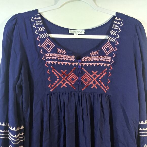 Patrons Of Peace Navy Blue Embroidered Dress Tunic Boho Size Small - Picture 3 of 6